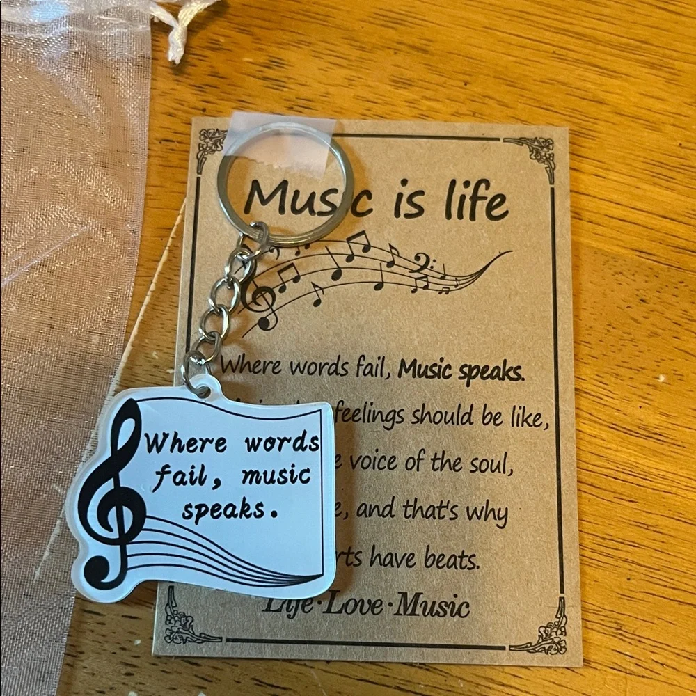 Music Is Life Quote Keychain with Organza Bag and Card